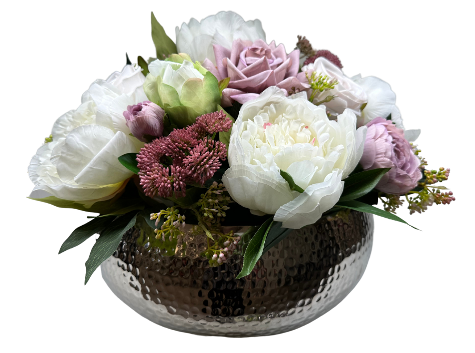 Peony & Rose in Hammered Bowl Floral Arrangement
