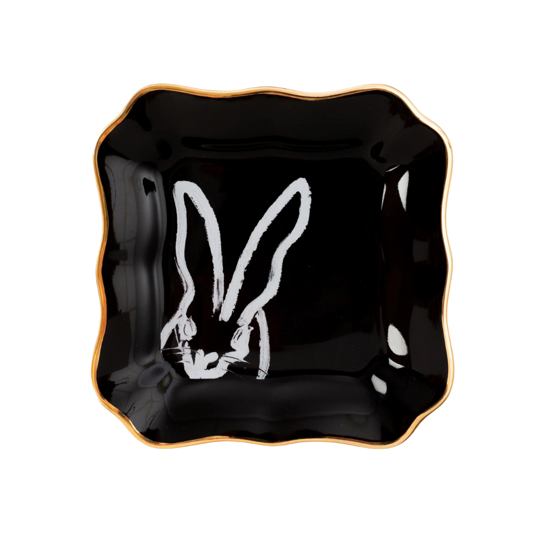 Hunt Slonem Black Bunny Portrait Trinket Tray