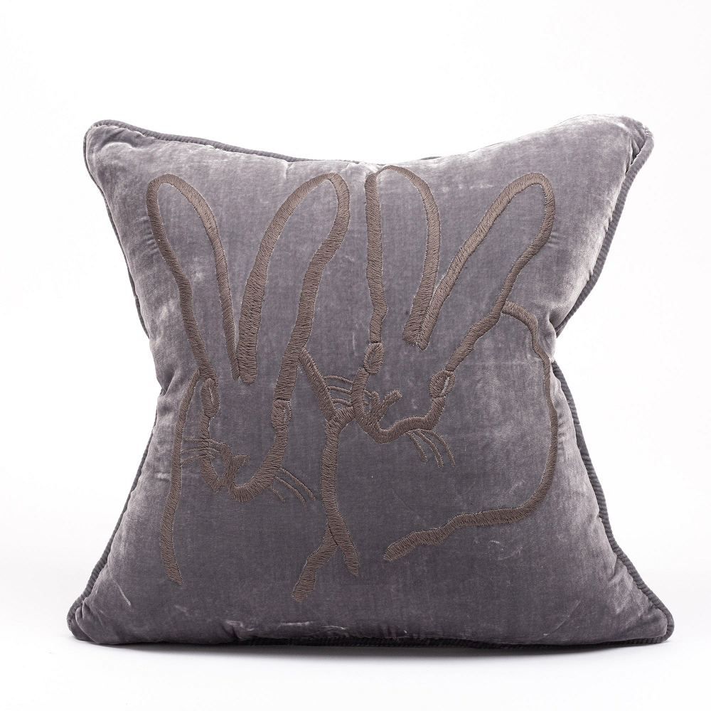 Hunt Slonem Grey Velvet Bunny Pillow