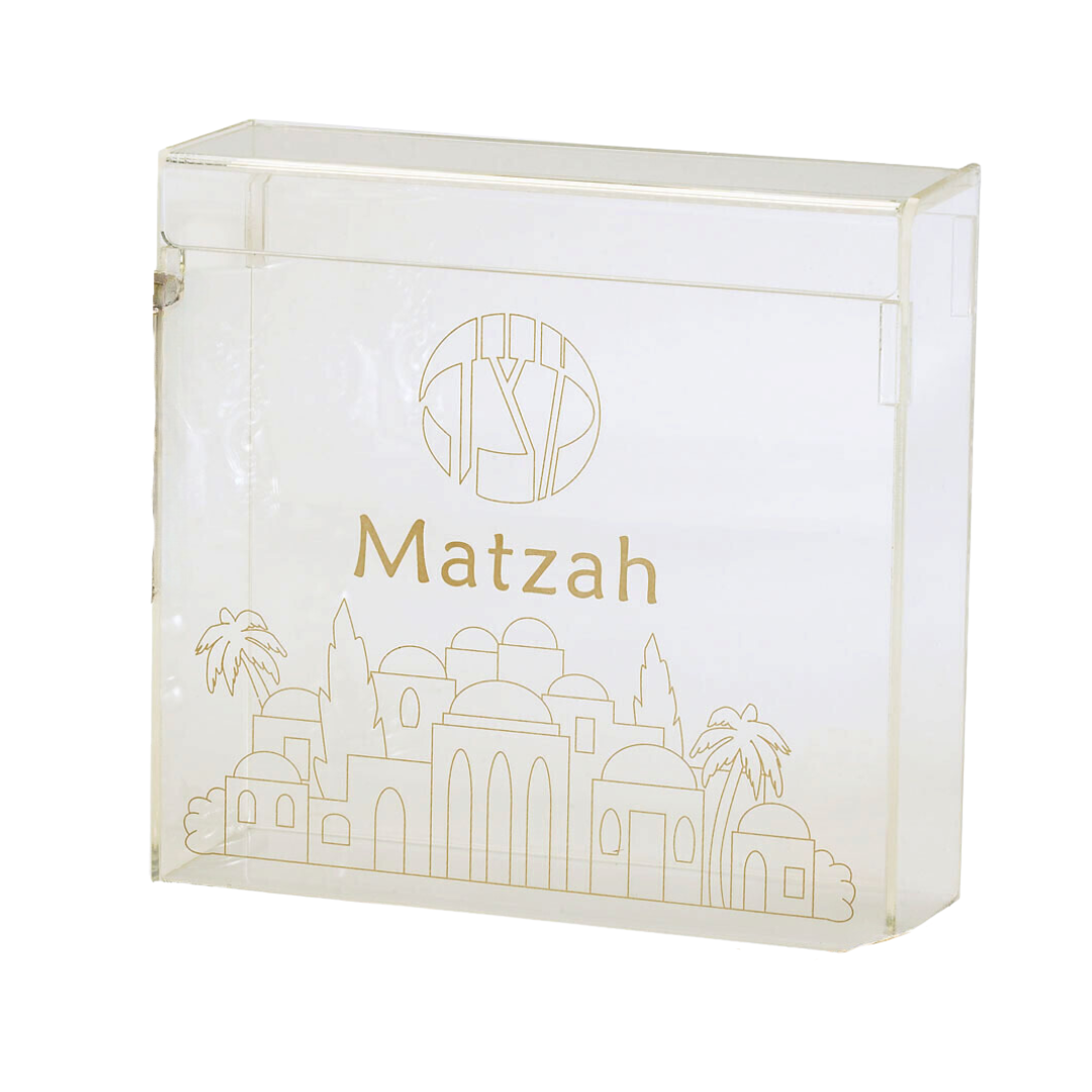 Matzah Clear & Gold Fliptop Box