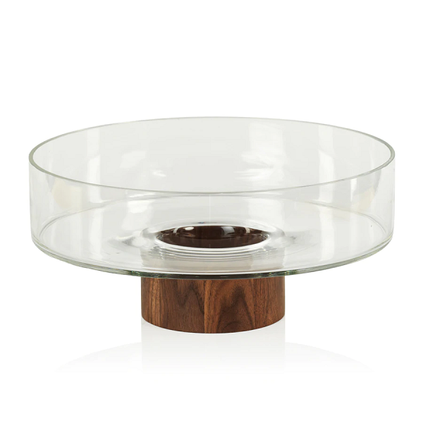 Glass Bowl with Walnut Wood Base