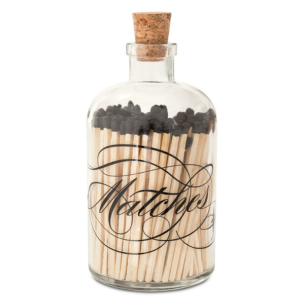 Large Calligraphy Match Jar with Black Matches