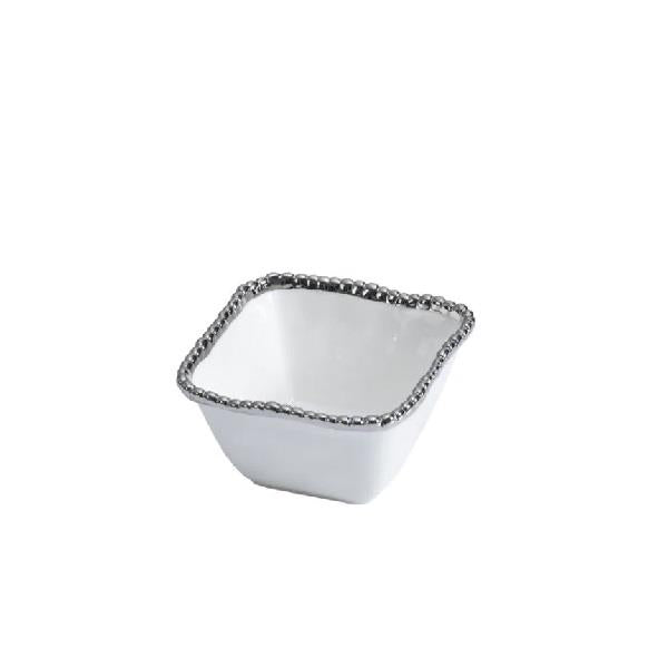 Porcelain Square Snack Bowl - White and Silver