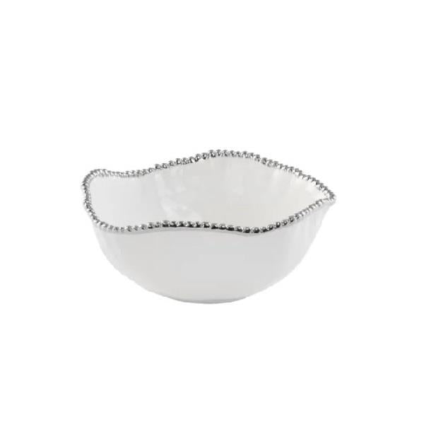 Porcelain Large Salad Bowl- White & Silver
