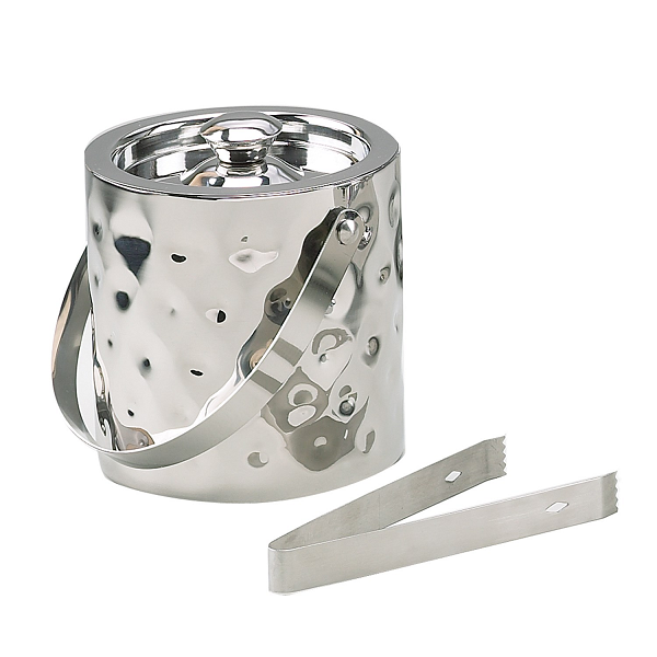 Stainless Steel Hammered Ice Bucket with Tongs