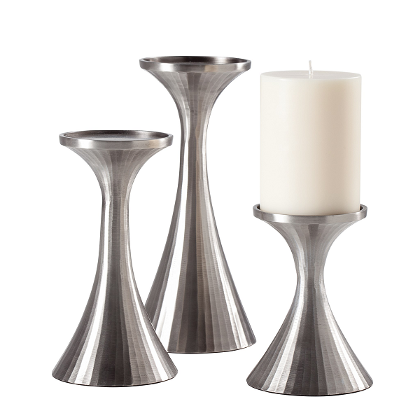 Set of 3 Ribbed Candle Holders - Pewter