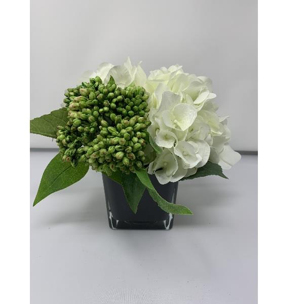White Peony Arrangement - Black Vase