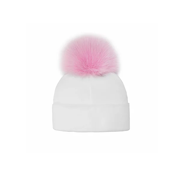 Cotton Baby Hat with Pink Fox Pompom