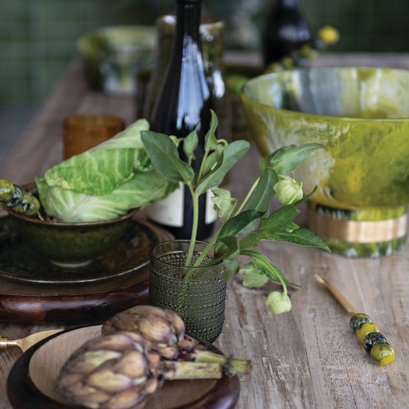 Green Marbled Resin Footed Bowl