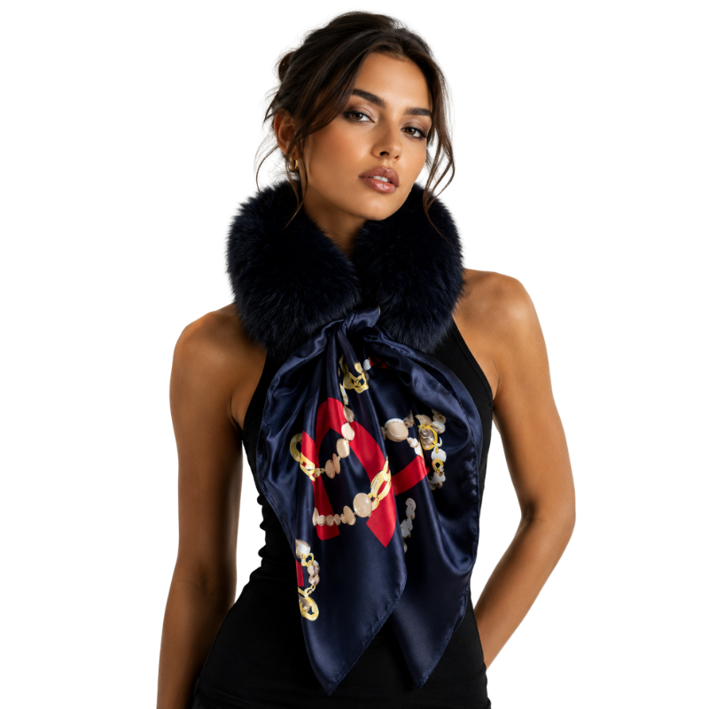 Silk Scarf with Fur Necklace
