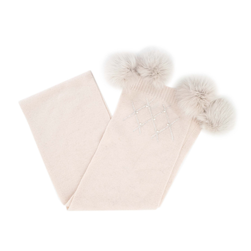 Criss Cross Scarf with Fox Pompoms