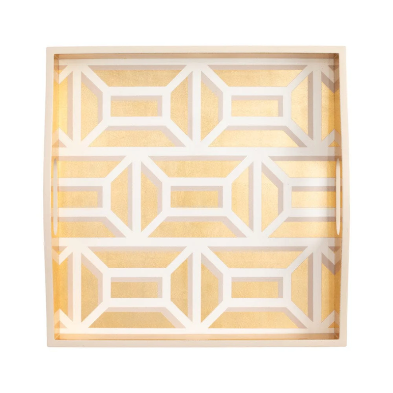 White & Gold Lacquer Square Tray