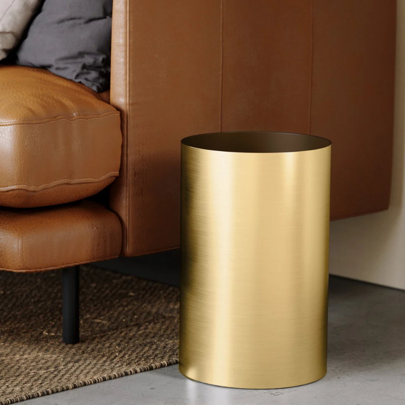 Matte Brass Metal Wastebasket