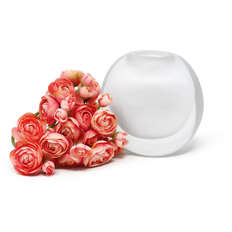 Double Wall White Vase with Pink Flowers