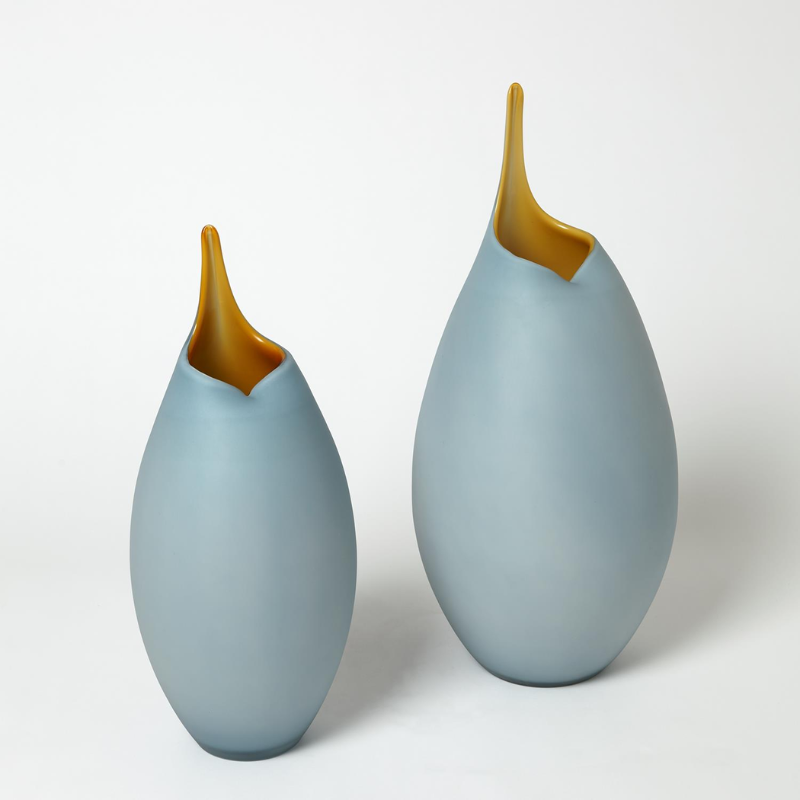 Small Frosted Blue &amp; Amber Vase