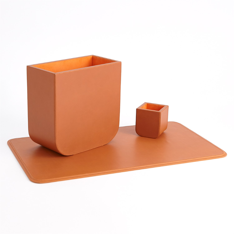 Orange Radius Edge Leather Wastebasket