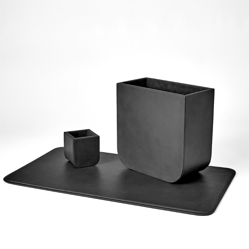 Black Radius Edge Leather Wastebasket