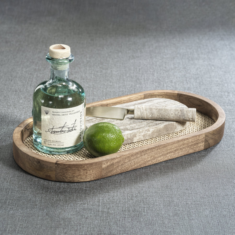 Medium Oval Mango Wood Rattan Tray