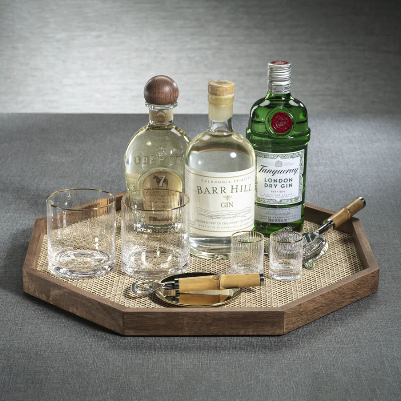 Octogonal Mango Wood Rattan Tray