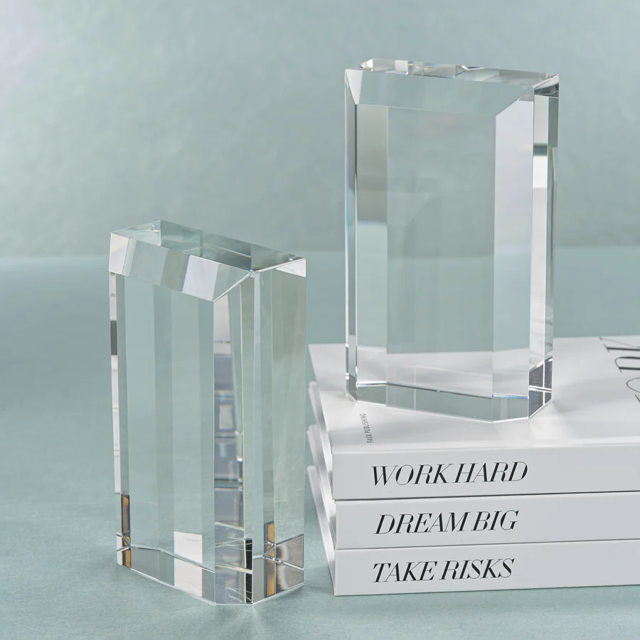 Set of 2 Clear Crystal Bookends