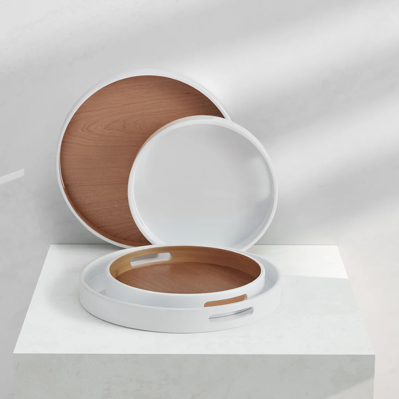 Large Lacca White on Wood Round Nesting Tray