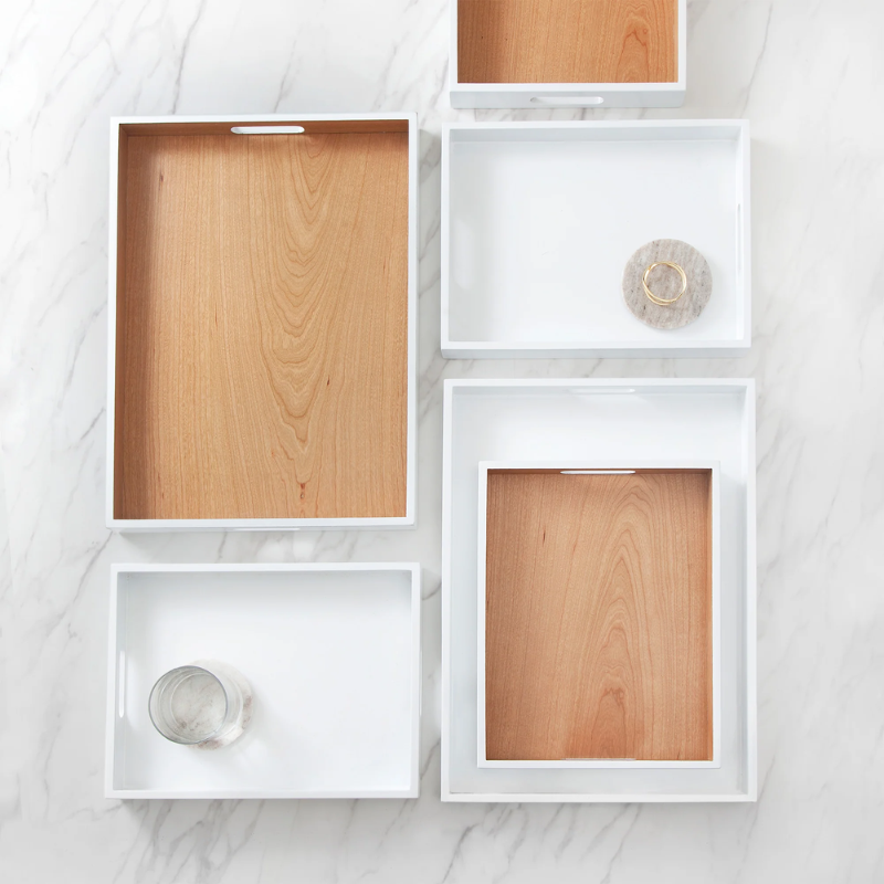 Small Lacca White on Wood Nesting Tray