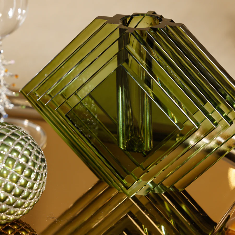 Large Green Stacked Diamond Vase