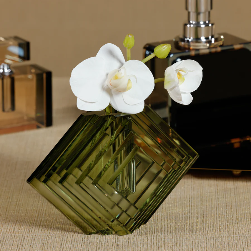 Small Green Stacked Diamond Vase