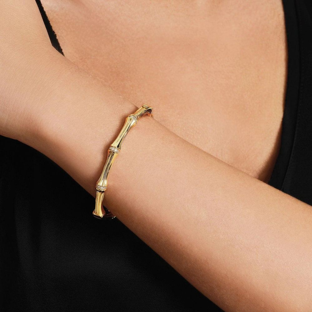 Anabel Aram Bamboo Gold Hinged Bangle