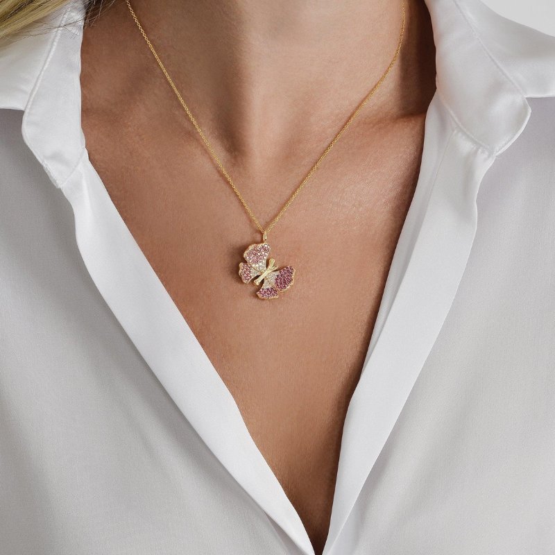 Anabel Aram Pink Pavé Butterfly Necklace