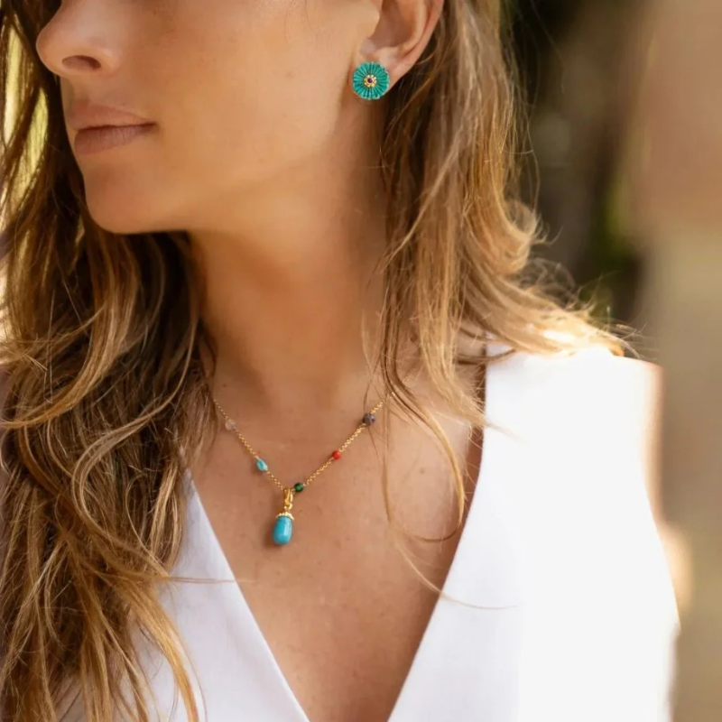 Anabel Aram Turquoise Milos Carved Stone Flower Stud Earrings