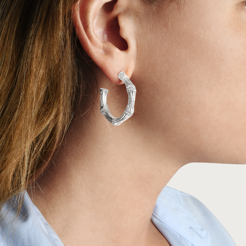 Anabel Aram Medium Silver Bamboo Hoop Earrings