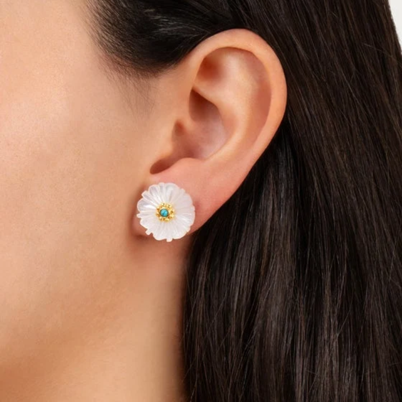 Anabel Aram Milos Carved MOP Flower Studs