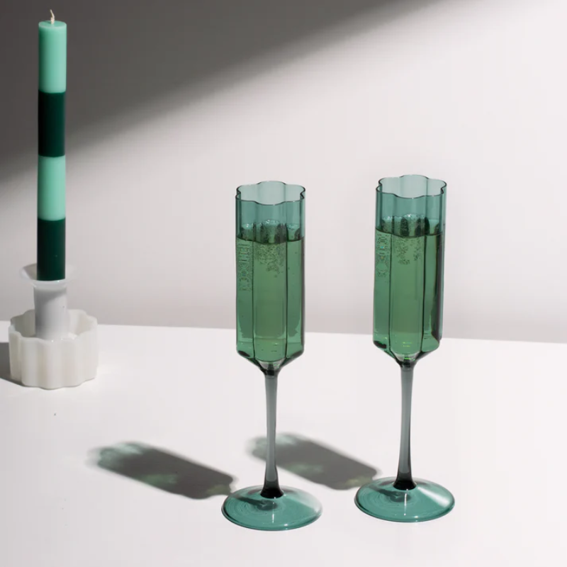Fazeek Set of 2 Teal Wave Flute Glasses