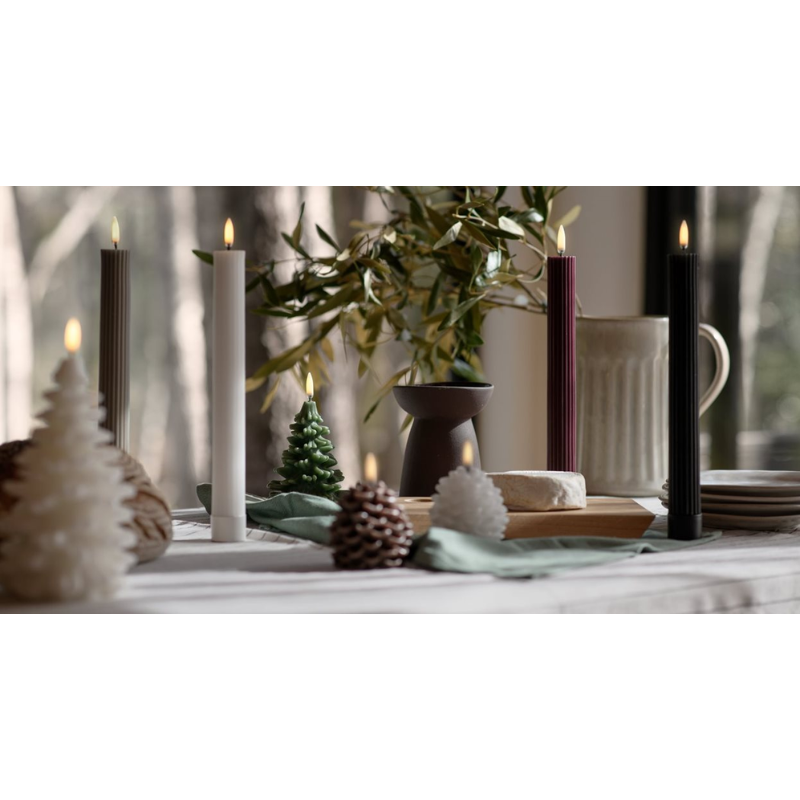 Grooved White LED Taper Candle Set