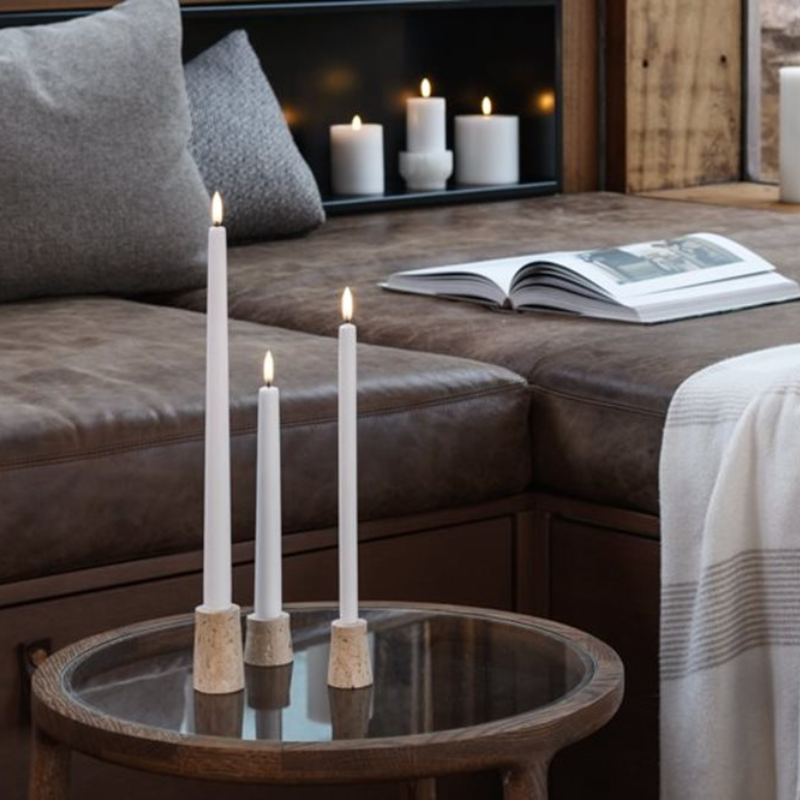 Slim White LED Taper Candle Set