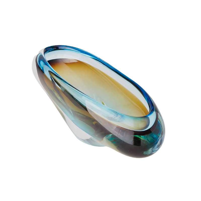 Turquoise & Beige Canoe Bowl