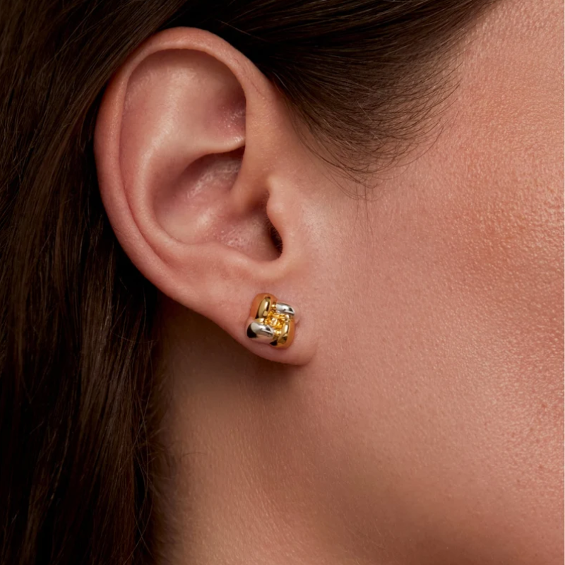 Jenny Bird Mini Two-Tone Woven Square Earrings