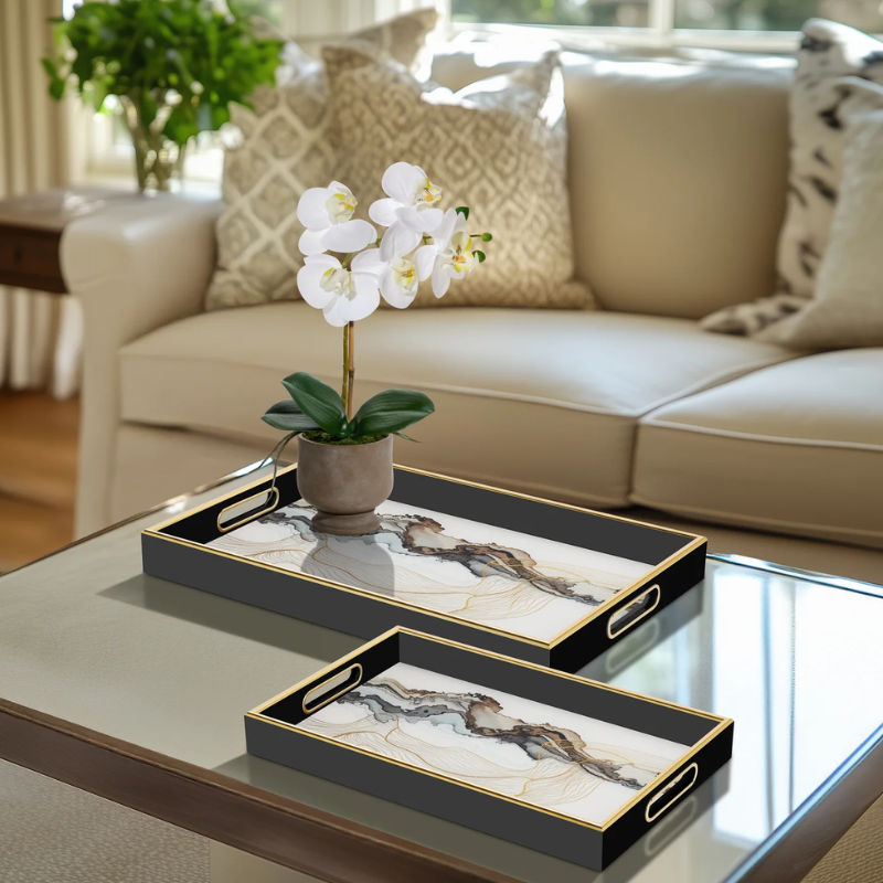 Large Savoy White Marble & Gold Trim Tray