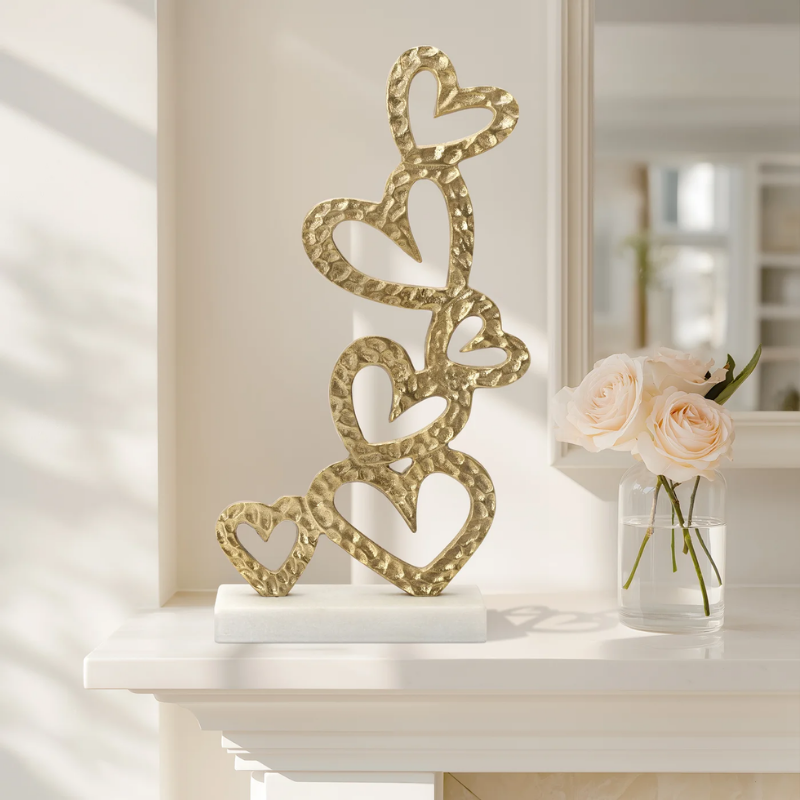 Gold Stacked Heart Sculpture on Marble Base