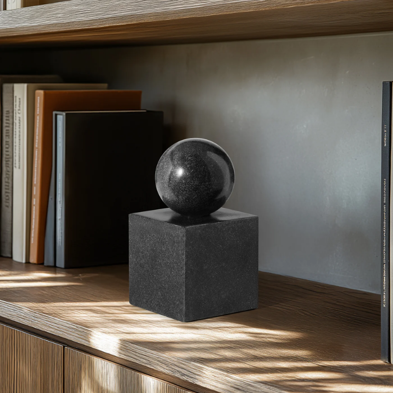 Black Marble Sphere Pillar Bookend