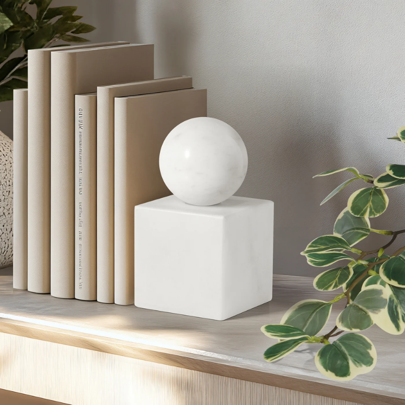 White Marble Sphere Pillar Bookend