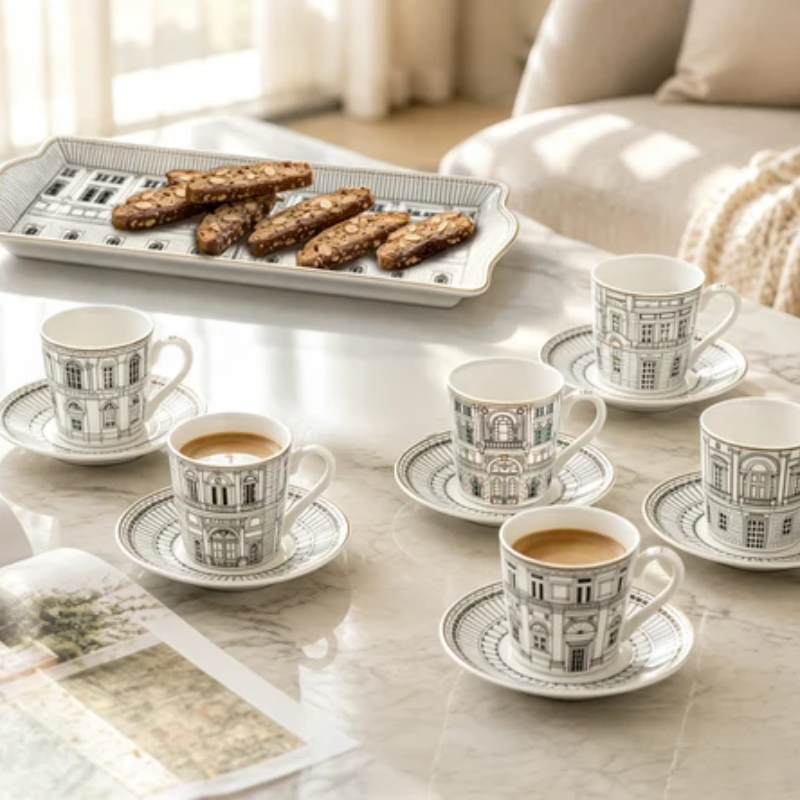 Set of 6 Palazzo Espresso Cups & Saucers