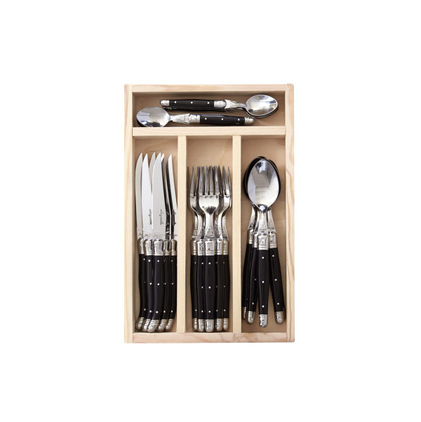 Laguiole by Andre Verdier Black 24 Piece Flatware Set