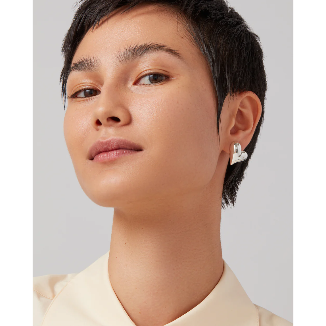 Jenny Bird Silver Art Heart Button Earrings