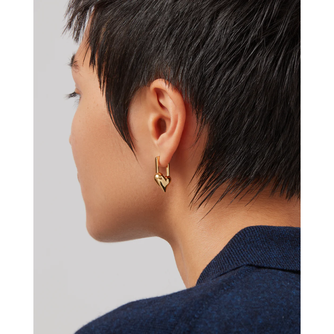 Jenny Bird Gold Padlock Heart Huggies