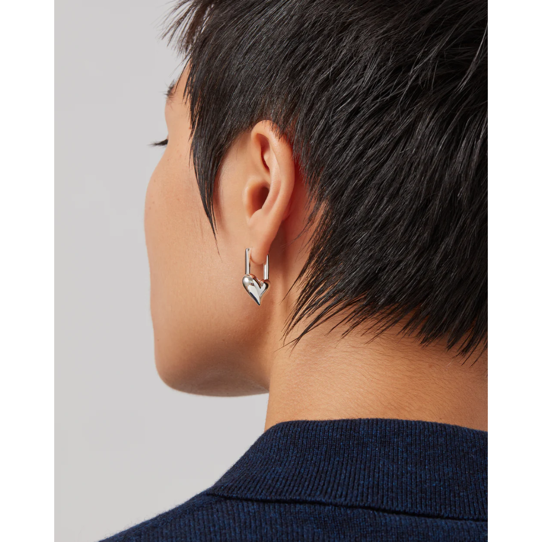 Jenny Bird Silver Padlock Heart Huggies