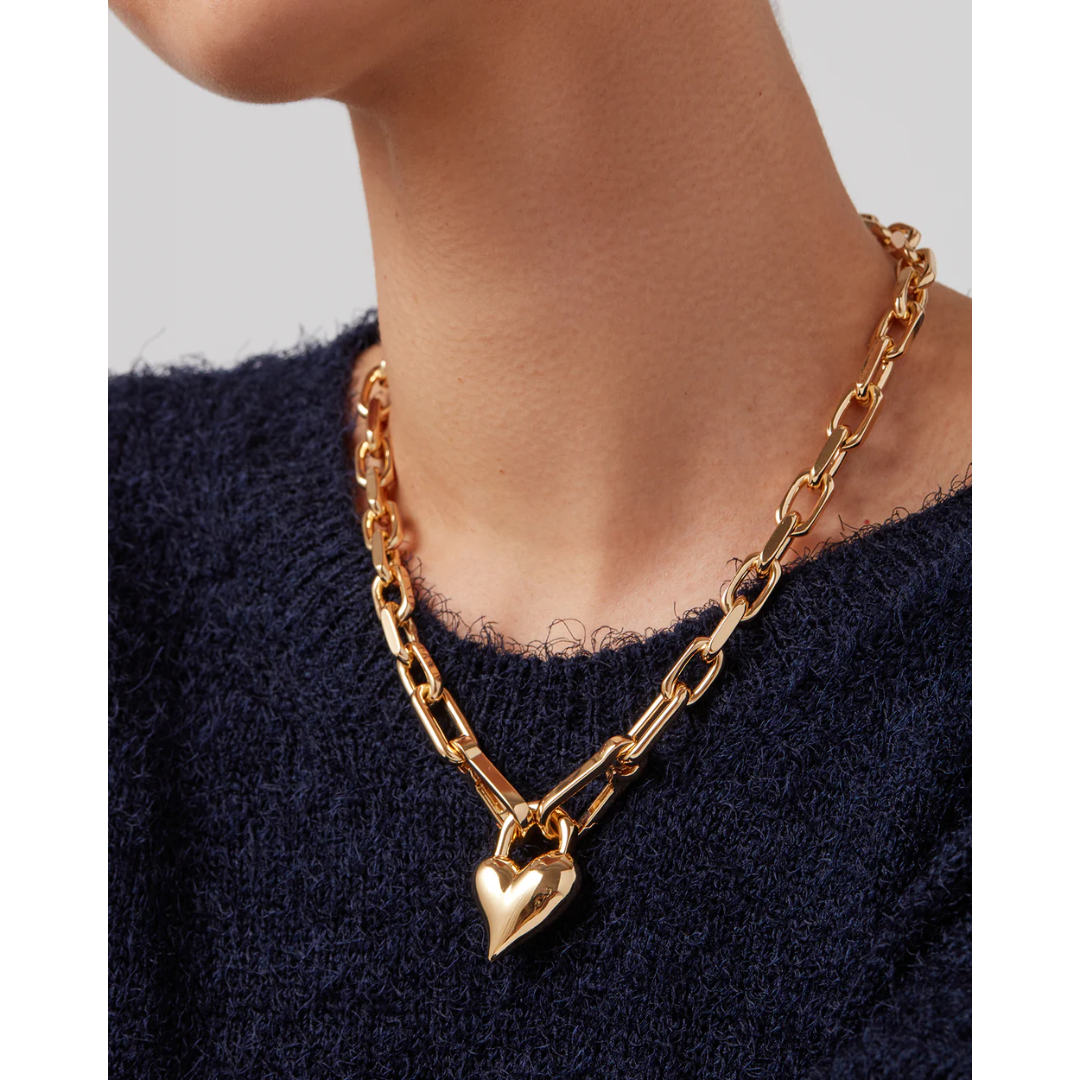 Jenny Bird Gold Padlock Heart Pendant Necklace