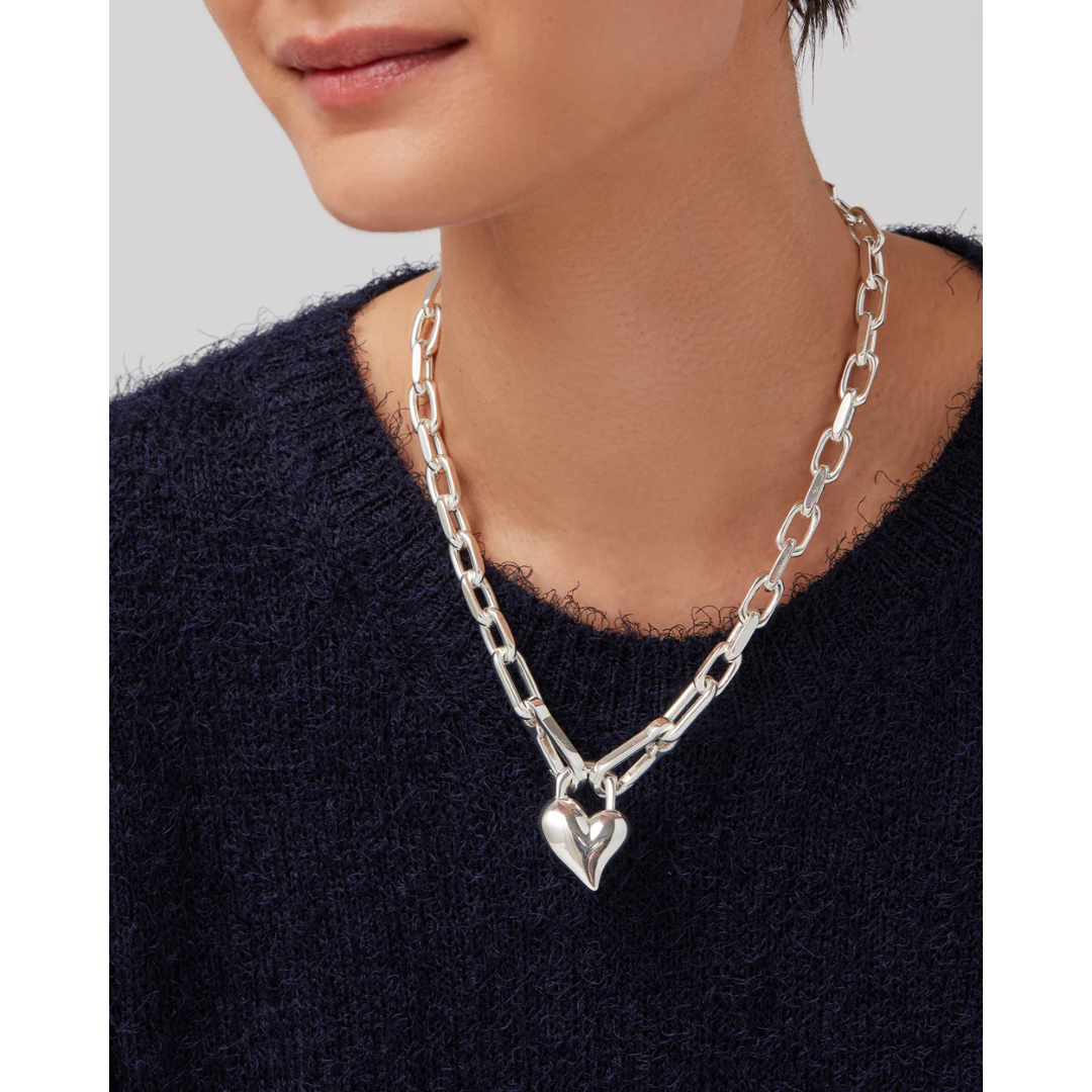 Jenny Bird Silver Padlock Heart Pendant Necklace