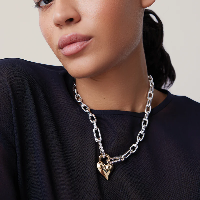 Jenny Bird Two Tone Padlock Heart Necklace